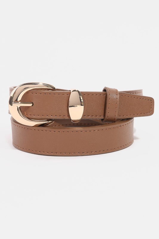 Gold Oval Buckle Leather Belt