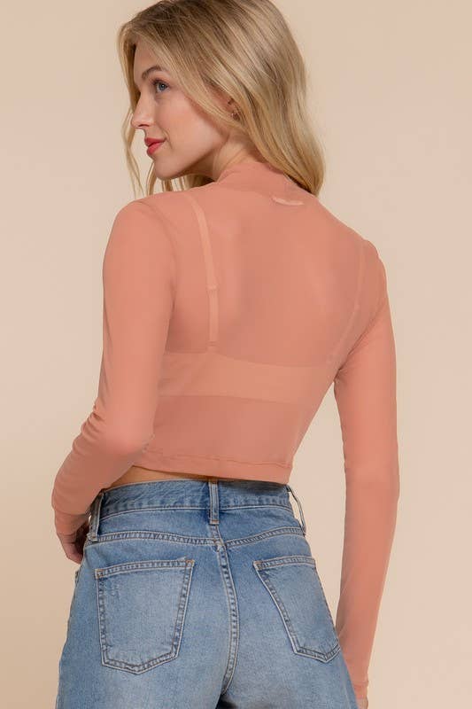 Long Sleeve Mock Neck Mesh Top - Spiro