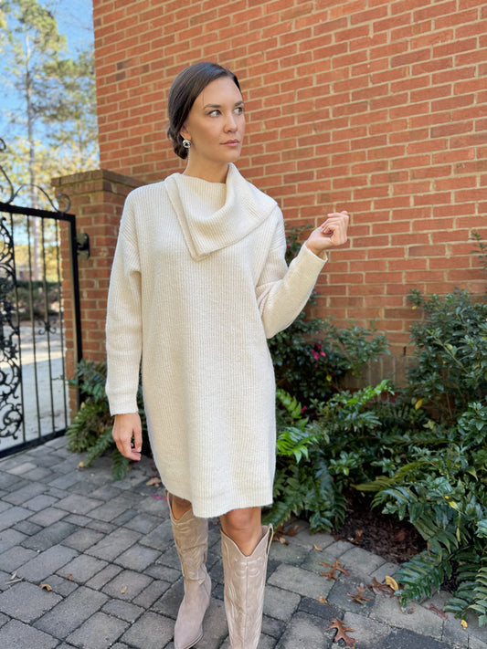 Asymmetric Turtleneck Sweater Dress