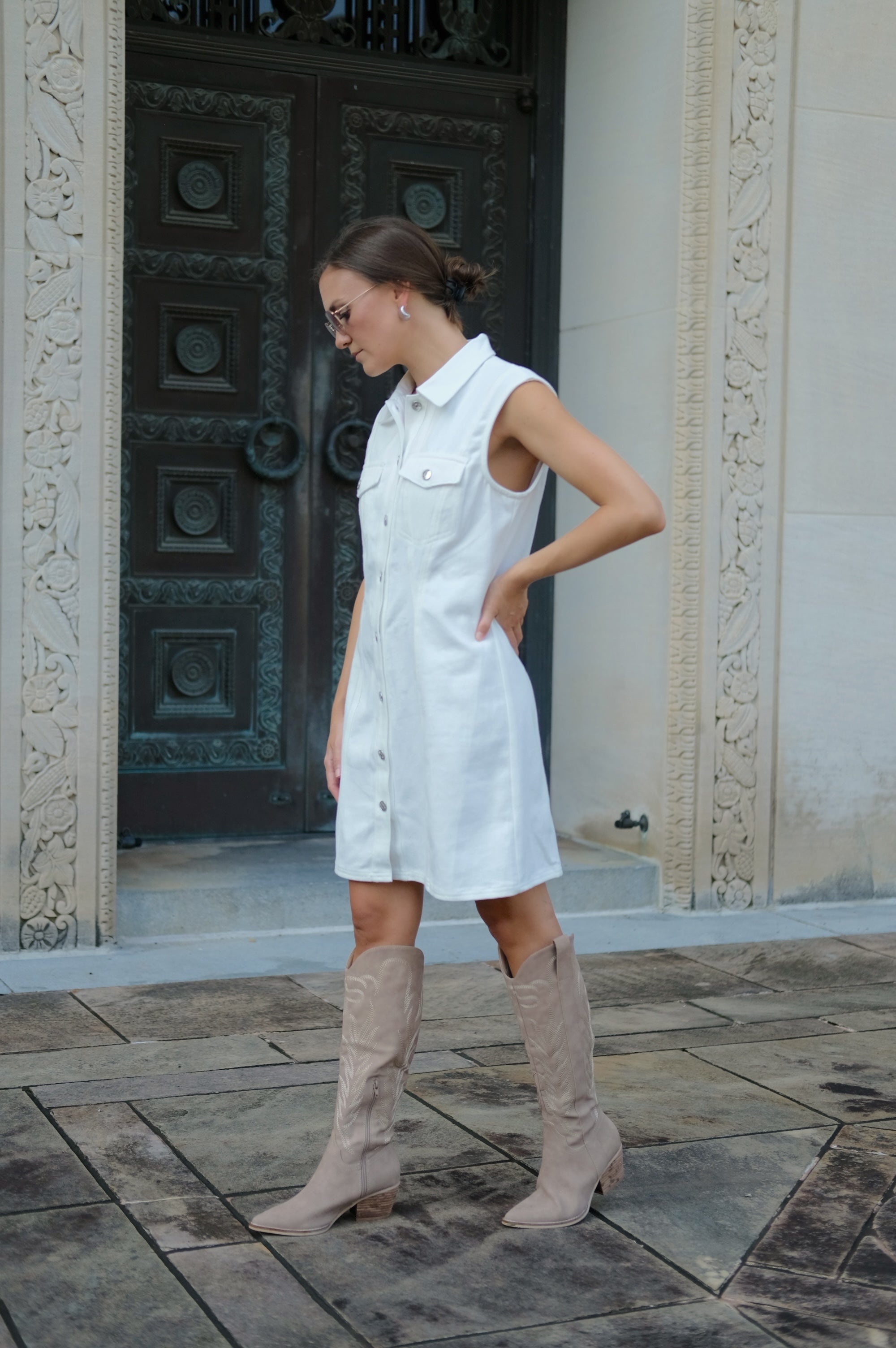 White Denim Button Up Dress – Spiro