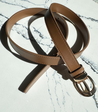 Gold Oval Buckle Leather Belt