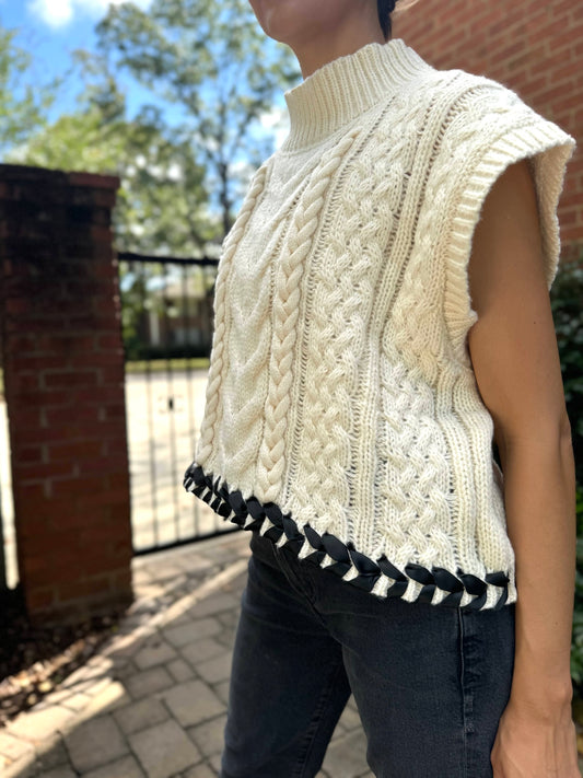 Cable Knit Contrast Stitch Sweater