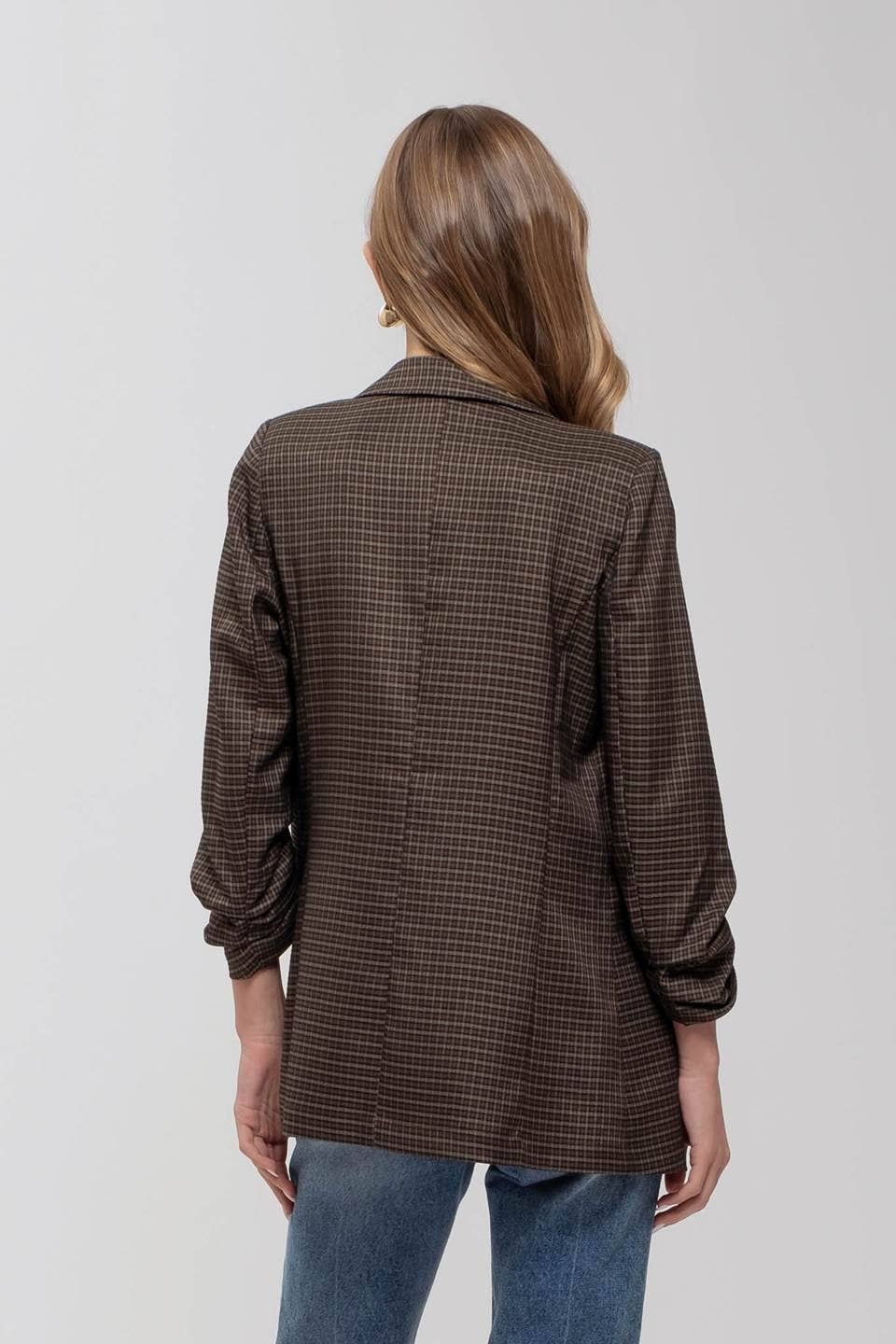 Plaid 3/4 Sleeve Blazer - Spiro