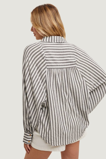 Striped Batwing Button Down Shirt - Spiro