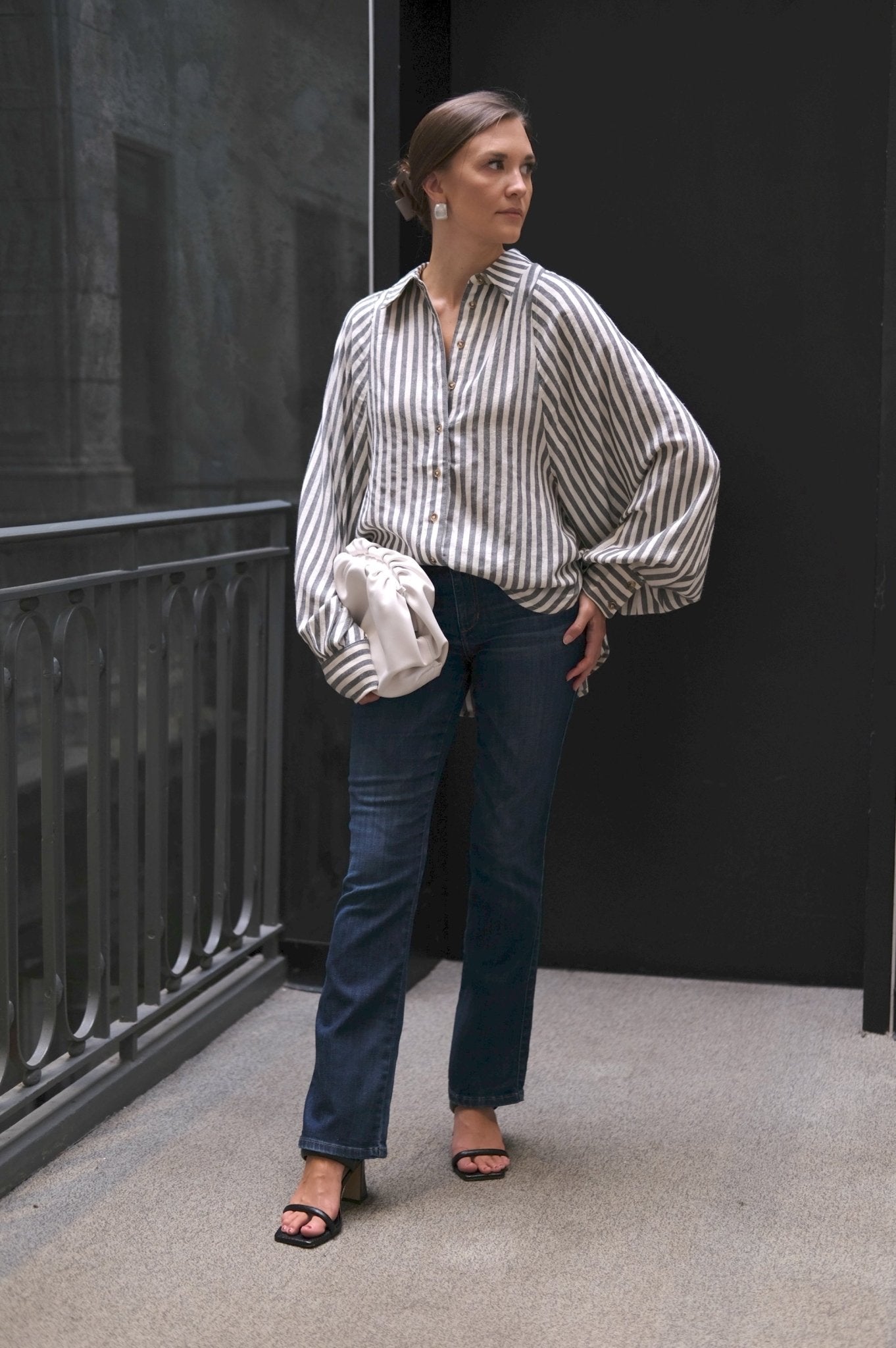 Striped Batwing Button Down Shirt - Spiro