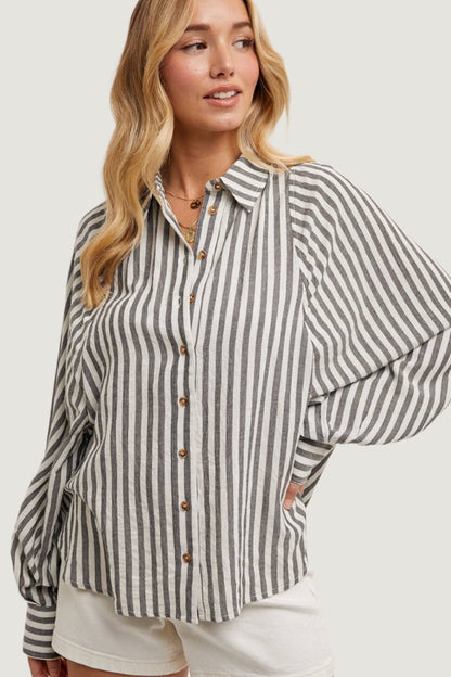 Striped Batwing Button Down Shirt - Spiro