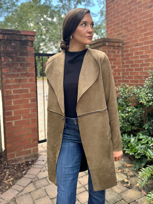 Vegan Suede Jacket in Olive