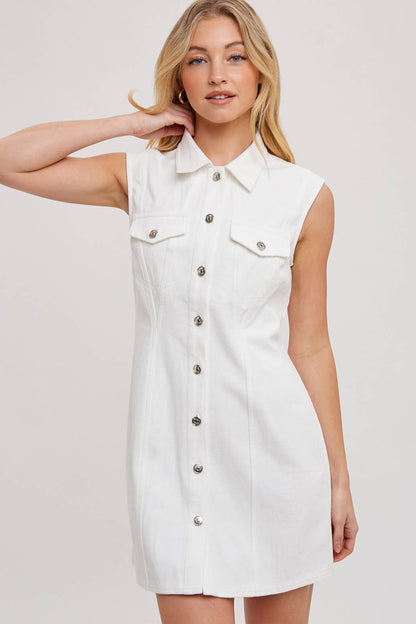 White Denim Button Up Dress - Spiro